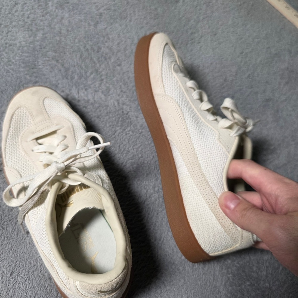 Puma Womens 9.5 Club Nylon Sneakers Cream Gum Sole 404213-01 Gold Accent - Picture 7 of 9